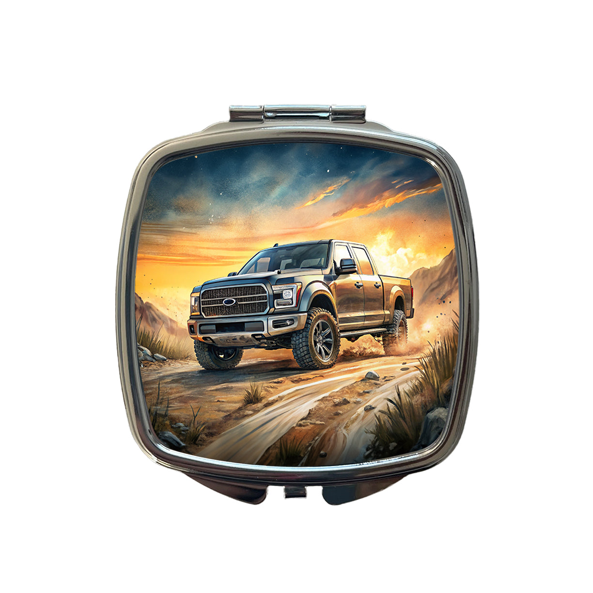 Modern Off-Road Truck Art Small Travel Purse Handbag Pocket Makeup Compact Mirror