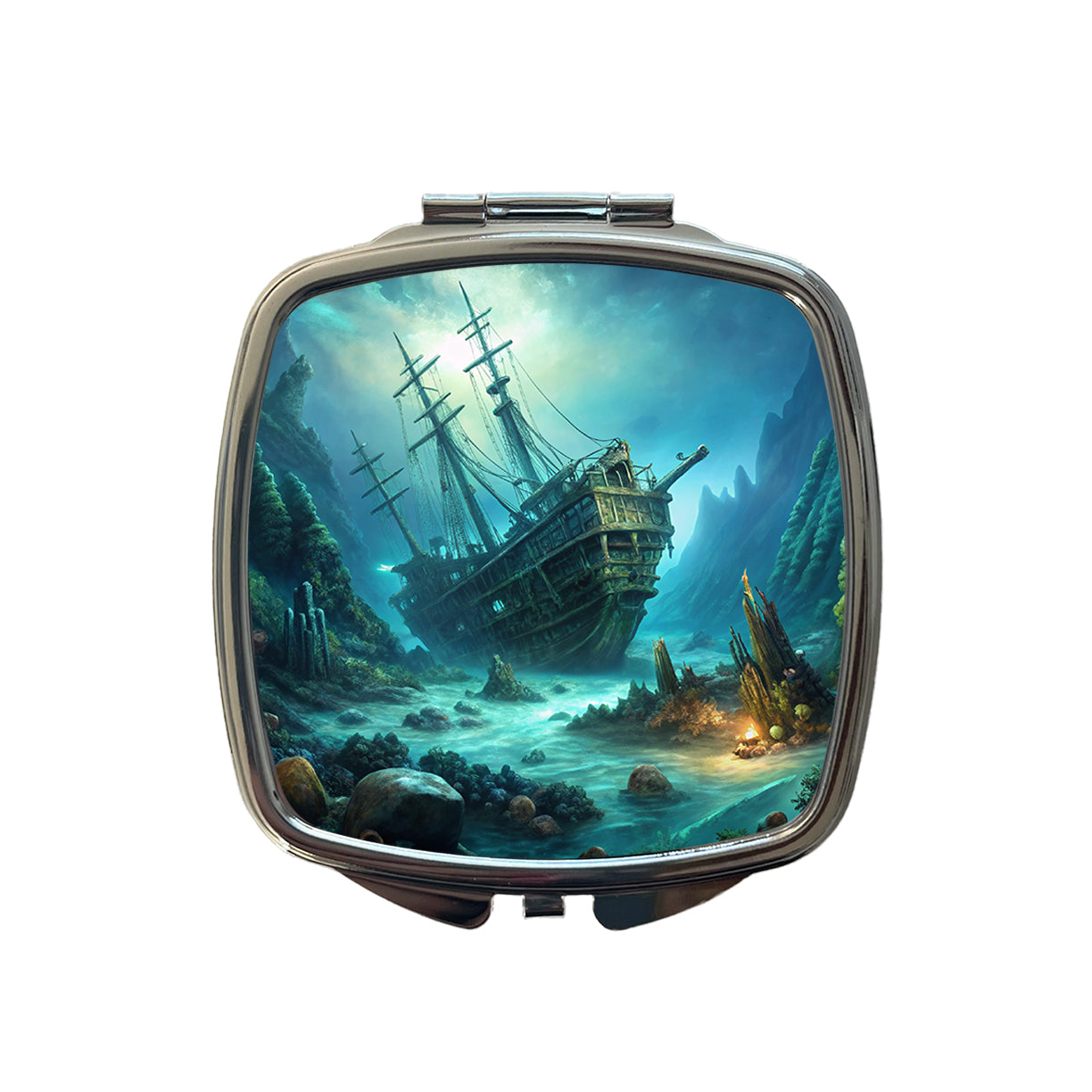 Pirate Ship Shipwreck Under The Ocean Small Travel Purse Handbag Pocket Makeup Compact Mirror