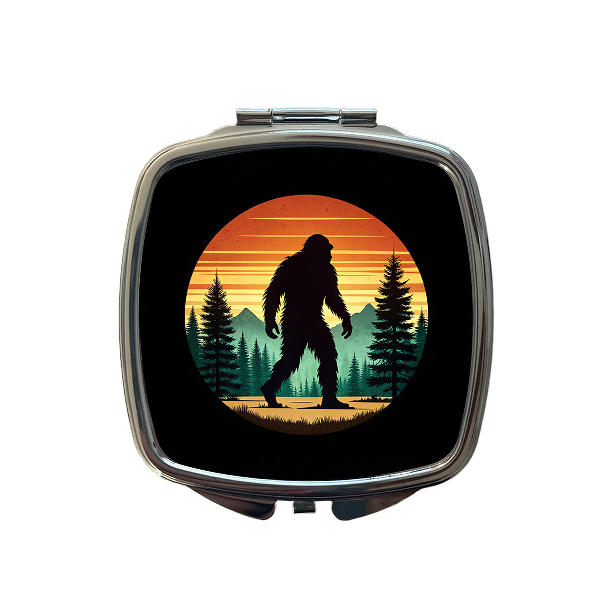 Retro Bigfoot Walking In The Forest Small Travel Purse Handbag Pocket Makeup Compact Mirror