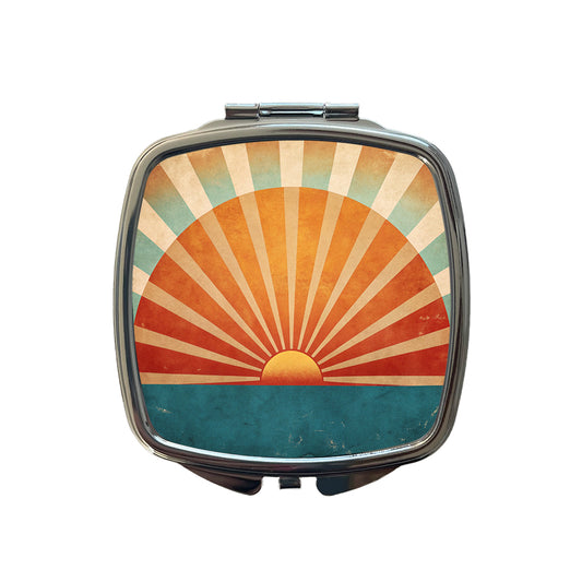 Retro Vintage Rising Sun Design Small Travel Purse Handbag Pocket Makeup Compact Mirror