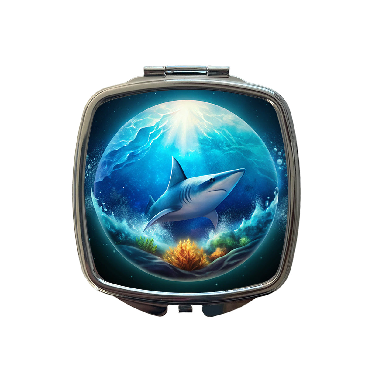 Shark Ocean Bubble Small Travel Purse Handbag Pocket Makeup Compact Mirror