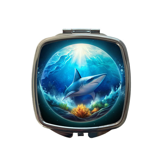 Shark Ocean Bubble Small Travel Purse Handbag Pocket Makeup Compact Mirror
