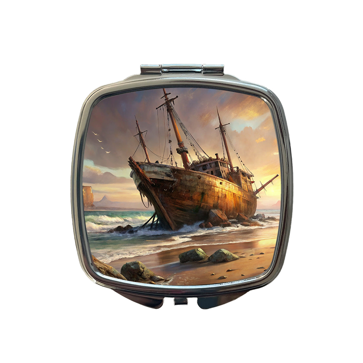 Shipwreck on the Beach Small Travel Purse Handbag Pocket Makeup Compact Mirror