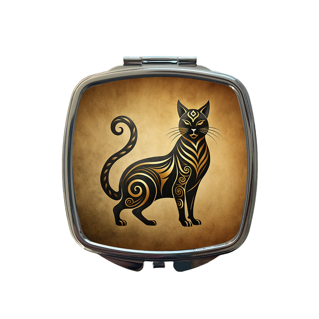 Stylized Black Cat Design Small Travel Purse Handbag Pocket Makeup Compact Mirror