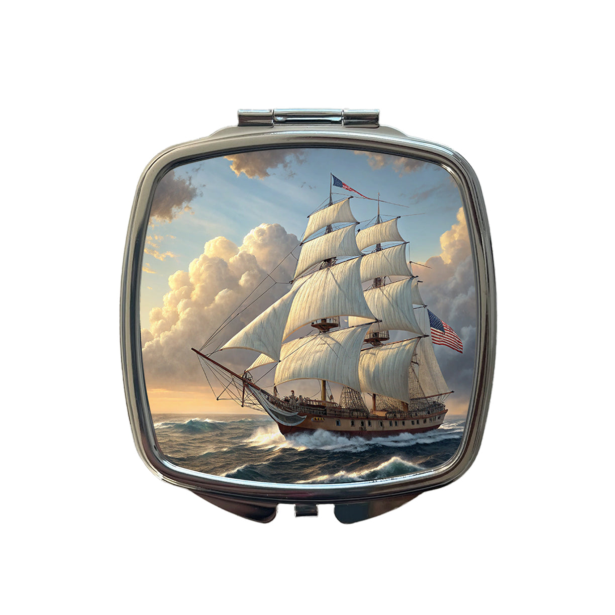US Navy Frigate 18th Century Sailing Ship At Sea Small Travel Purse Handbag Pocket Makeup Compact Mirror