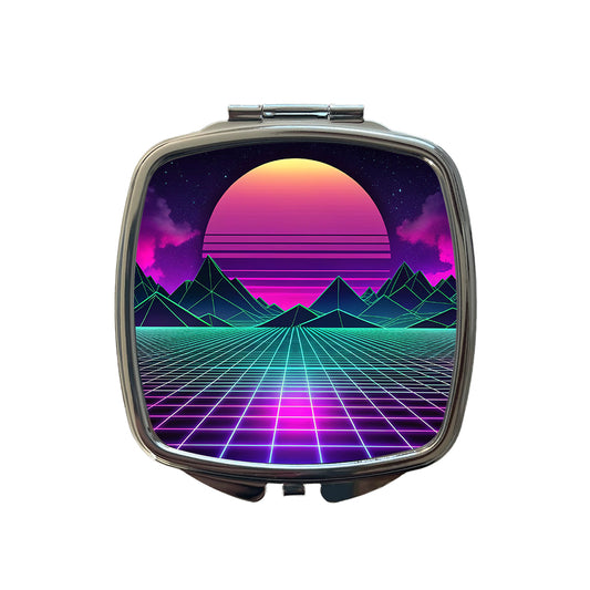 Vaporwave Retro Vector Vivid Landscape Small Travel Purse Handbag Pocket Makeup Compact Mirror