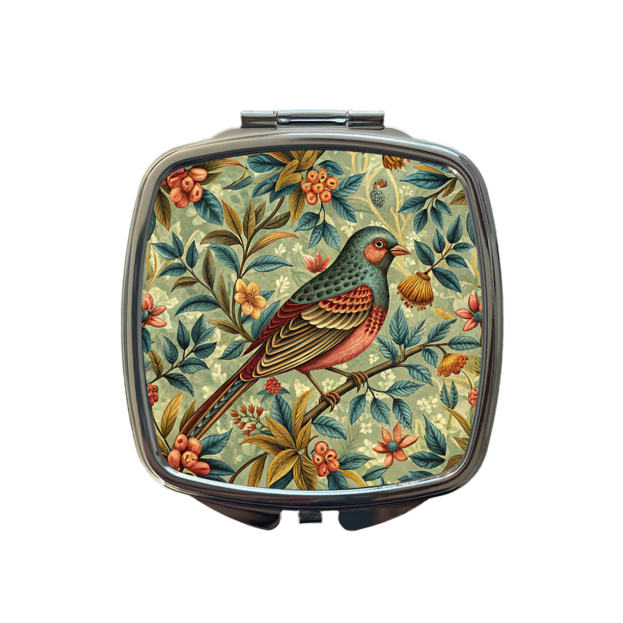Vintage Retro Bird Floral Design Small Travel Purse Handbag Pocket Makeup Compact Mirror