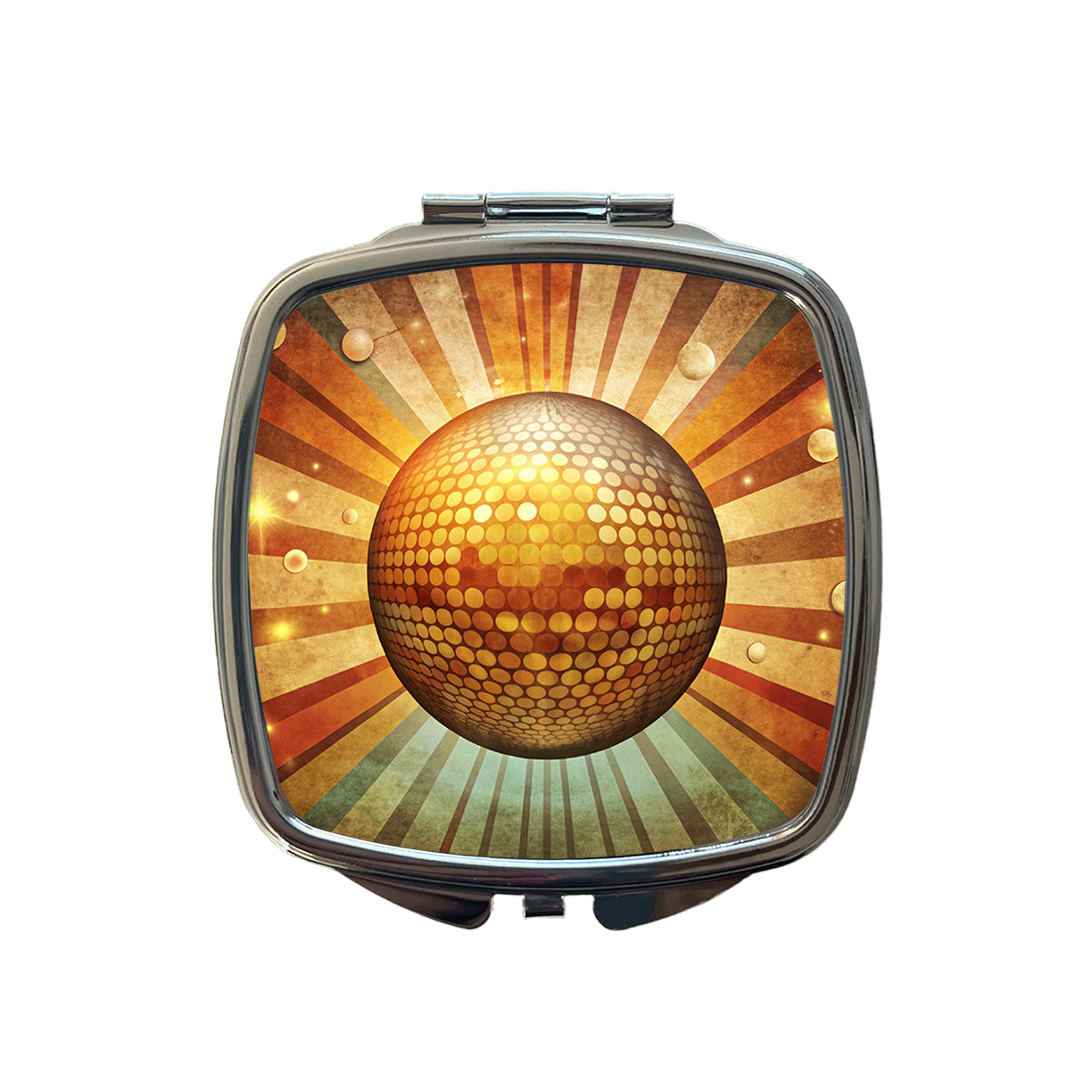 Vintage Retro Disco Ball Design Small Travel Purse Handbag Pocket Makeup Compact Mirror