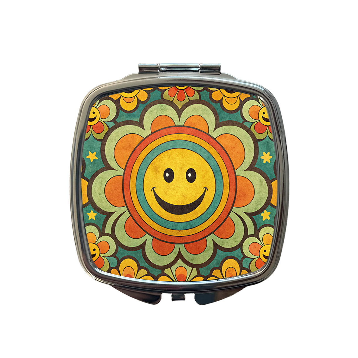 Vintage Retro Hippie Smile Pattern Design Small Travel Purse Handbag Pocket Makeup Compact Mirror