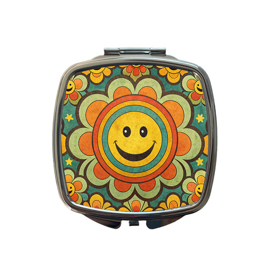 Vintage Retro Hippie Smile Pattern Design Small Travel Purse Handbag Pocket Makeup Compact Mirror