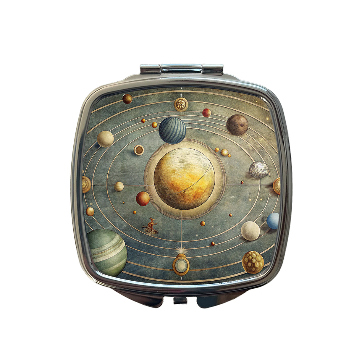 Vintage Solar System Map Small Travel Purse Handbag Pocket Makeup Compact Mirror
