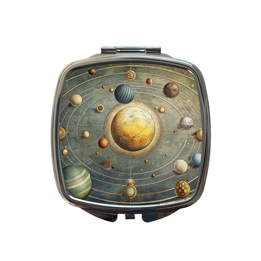 Vintage Solar System Map Small Travel Purse Handbag Pocket Makeup Compact Mirror