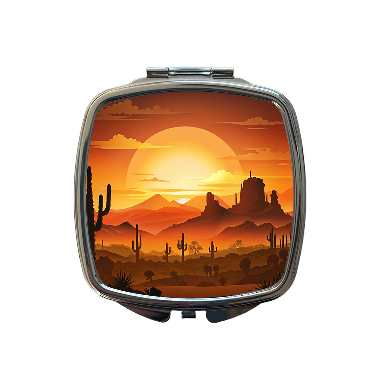 Wild West Sunset Southwest Landscape Silhouette Small Travel Purse Handbag Pocket Makeup Compact Mirror