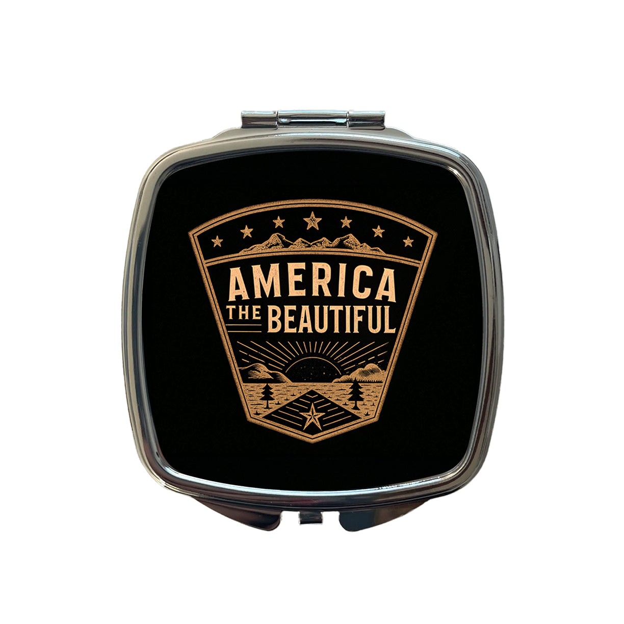 America The Beautiful United States USA Patriotic Black Tan Small Travel Purse Handbag Pocket Makeup Compact Mirror