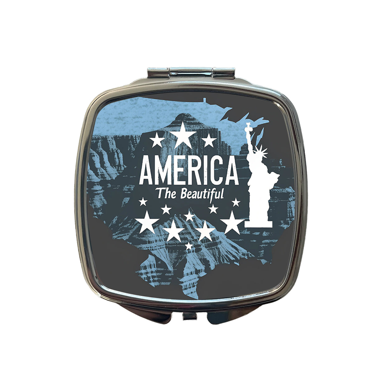 America The Beautiful United States USA Patriotic Statue of Liberty Small Travel Purse Handbag Pocket Makeup Compact Mirror