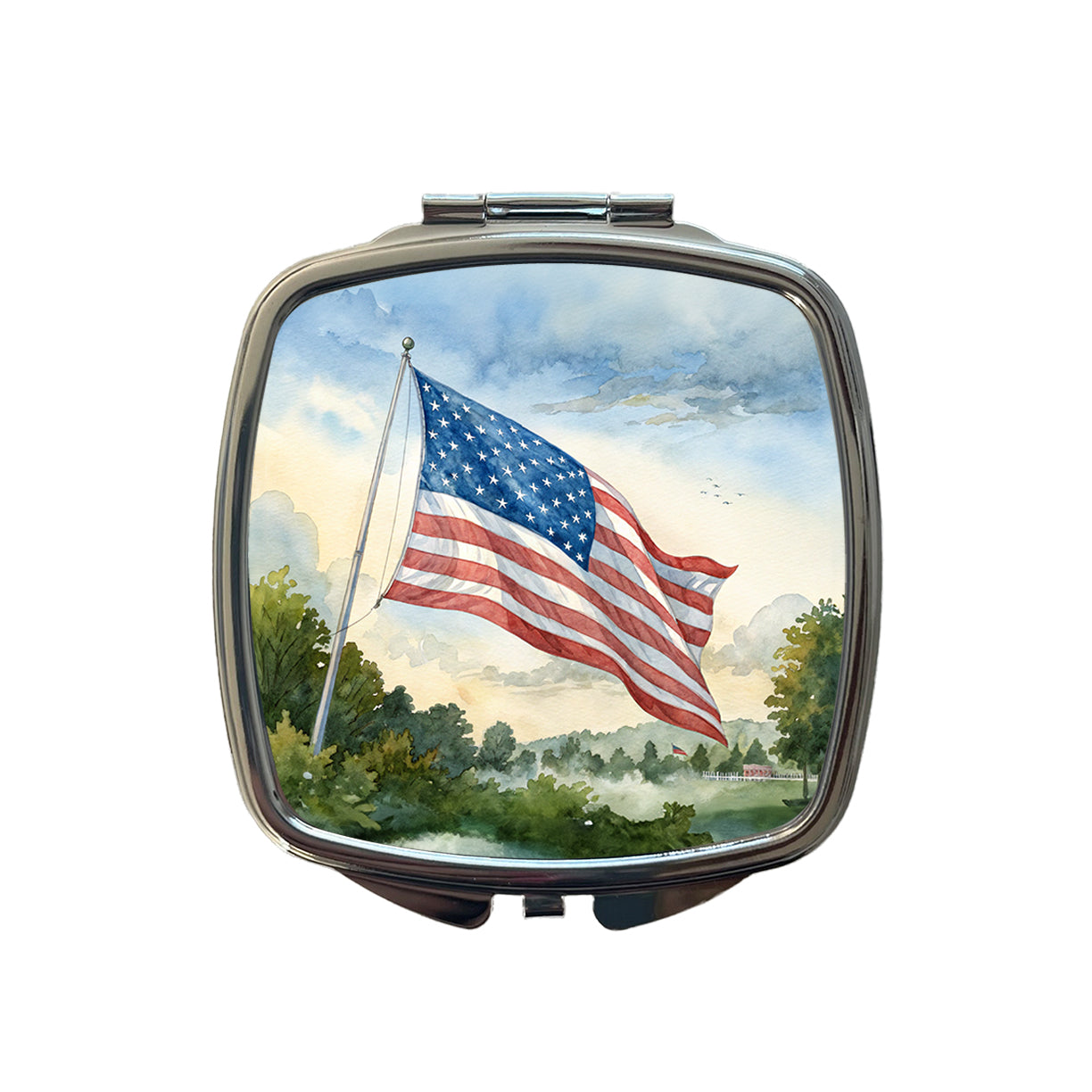 American Flag Waving Watercolor USA United States Small Travel Purse Handbag Pocket Makeup Compact Mirror