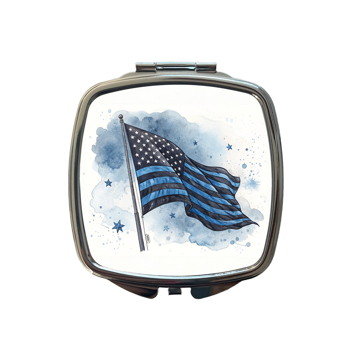 Black Blue Waving American Flag Watercolor USA United States Small Travel Purse Handbag Pocket Makeup Compact Mirror