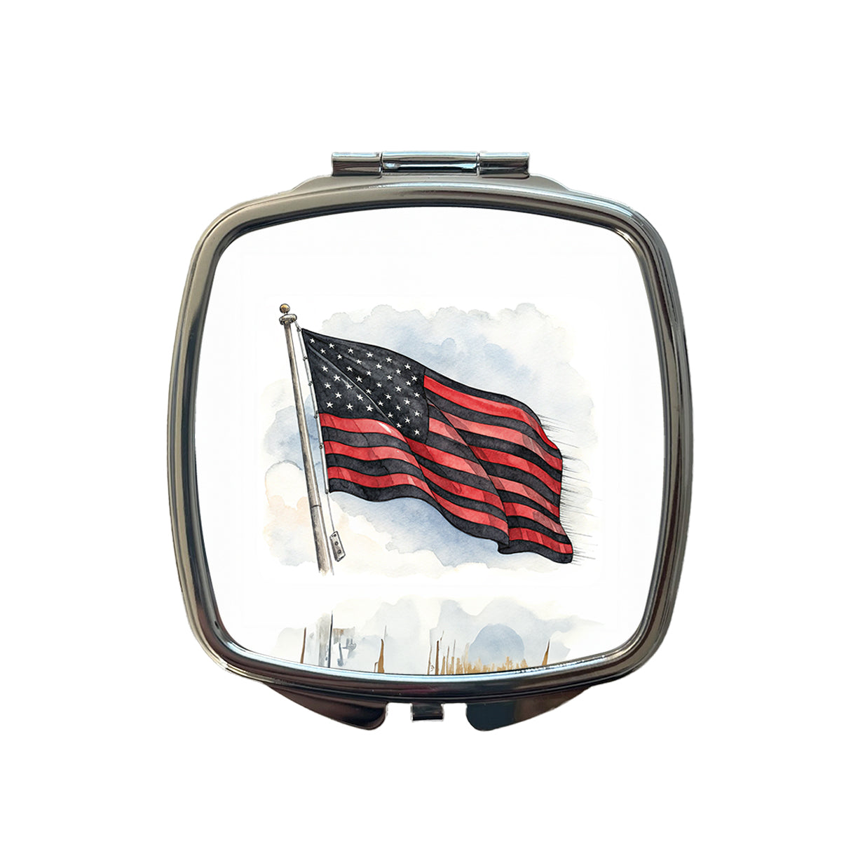 Black Red Waving American Flag Watercolor USA United States Small Travel Purse Handbag Pocket Makeup Compact Mirror