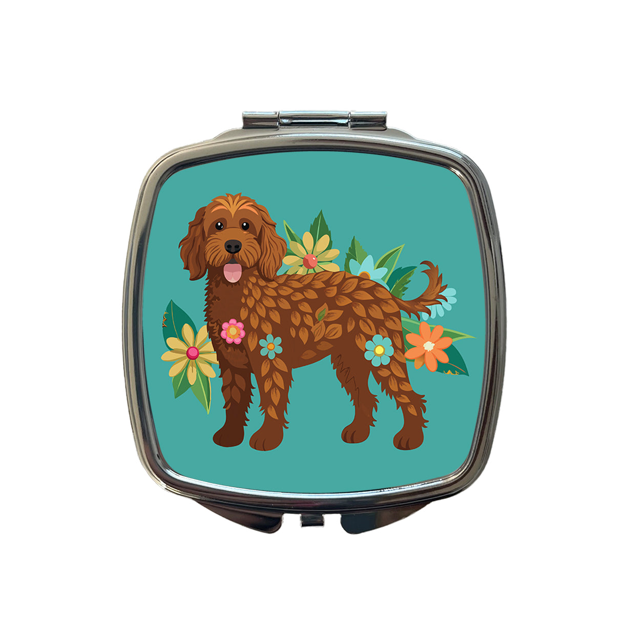 Brown Labradoodle Floral Motif Dog Small Travel Purse Handbag Pocket Makeup Compact Mirror