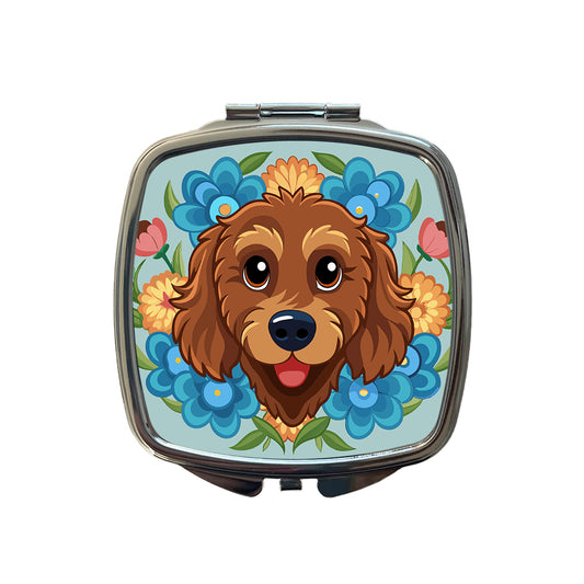 Brown Labradoodle Head Floral Motif Dog Small Travel Purse Handbag Pocket Makeup Compact Mirror