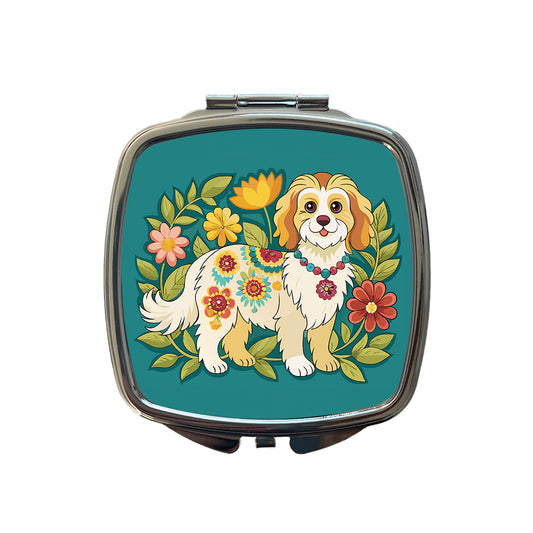 Cavachon Floral Motif Dog Cute Small Travel Purse Handbag Pocket Makeup Compact Mirror