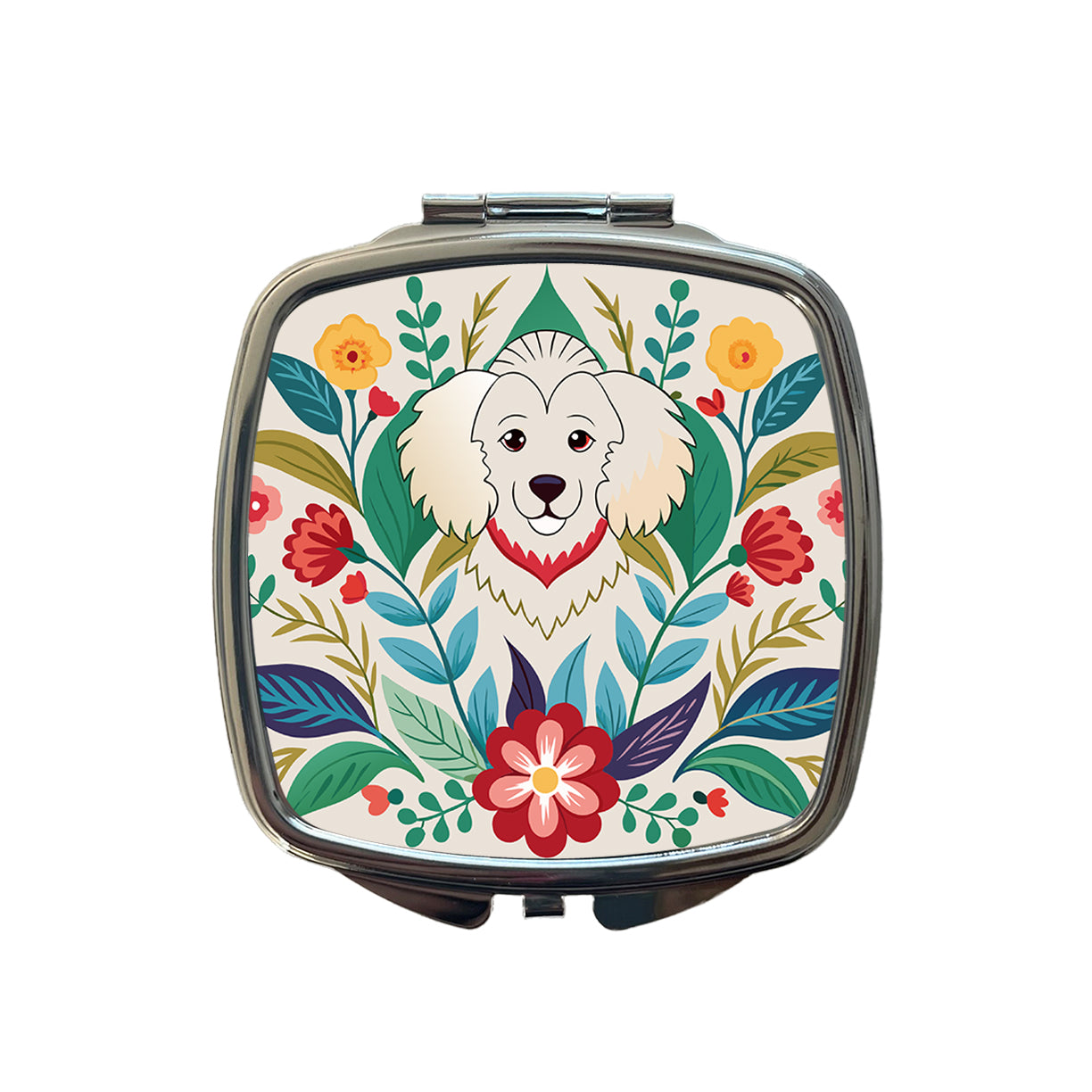 Cavachon Floral Motif Dog Small Travel Purse Handbag Pocket Makeup Compact Mirror