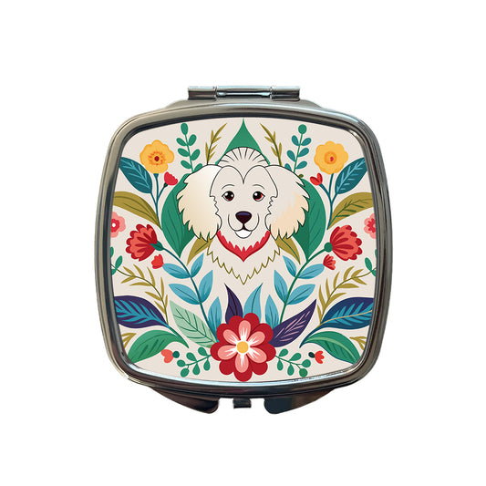 Cavachon Floral Motif Dog Small Travel Purse Handbag Pocket Makeup Compact Mirror