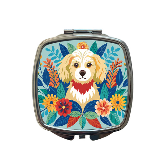 Cavapoo Floral Motif Dog Blue Small Travel Purse Handbag Pocket Makeup Compact Mirror