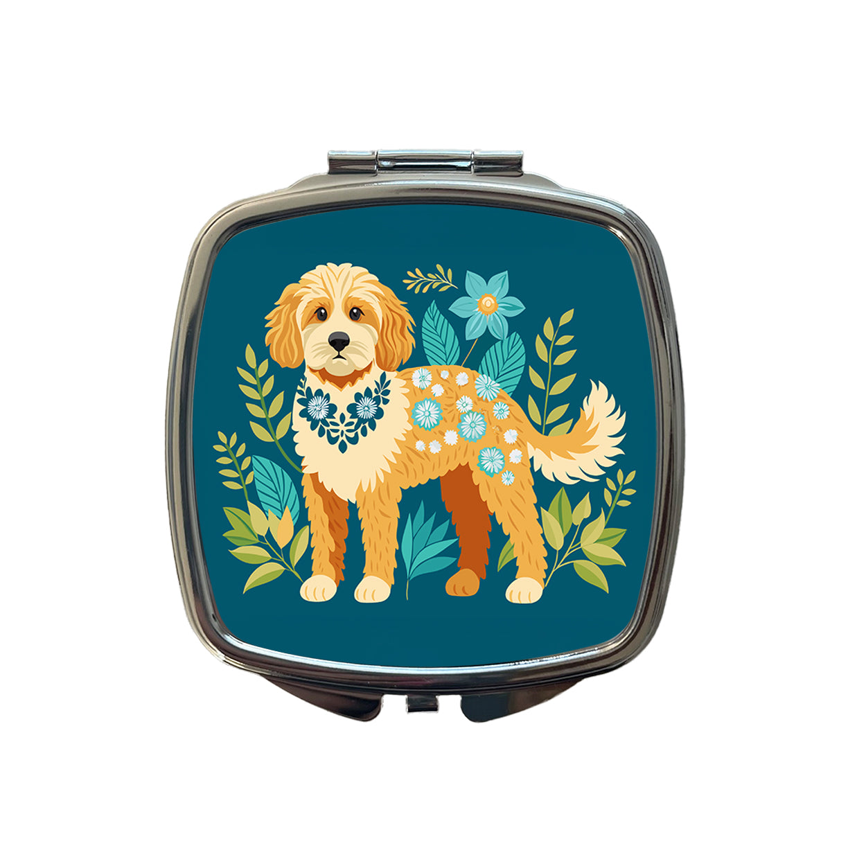 Cavapoo Floral Motif Dog Small Travel Purse Handbag Pocket Makeup Compact Mirror