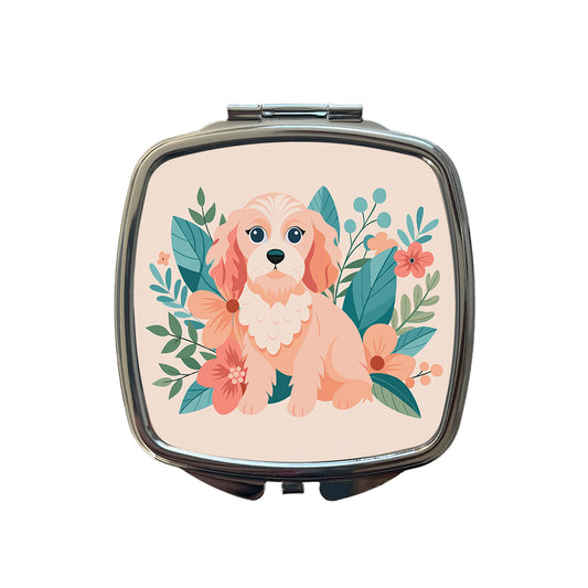 Cavapoo Floral Motif Pink Dog Small Travel Purse Handbag Pocket Makeup Compact Mirror