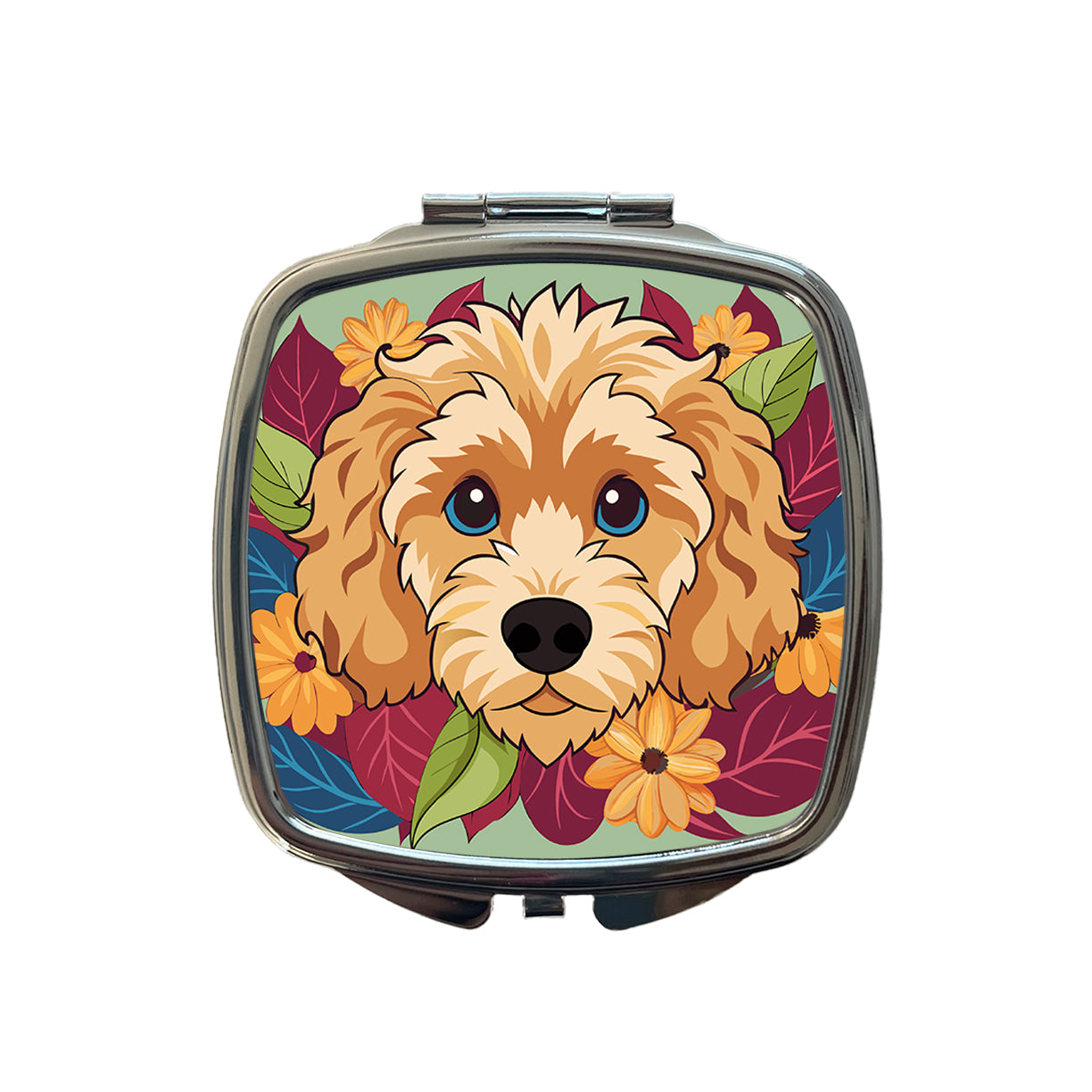 Cavapoo Head Floral Motif Dog Small Travel Purse Handbag Pocket Makeup Compact Mirror