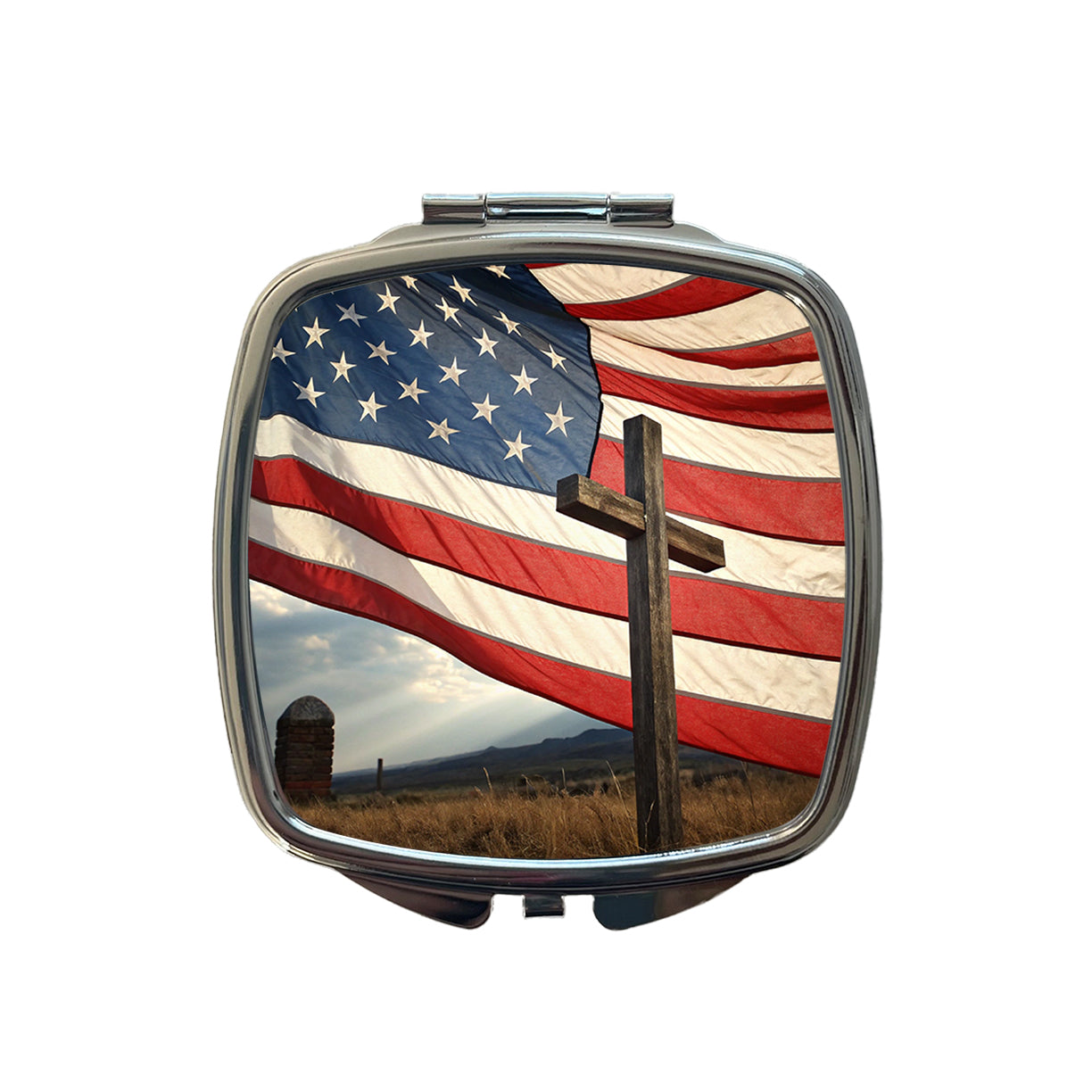 Cross Over American Flag USA United States Small Travel Purse Handbag Pocket Makeup Compact Mirror