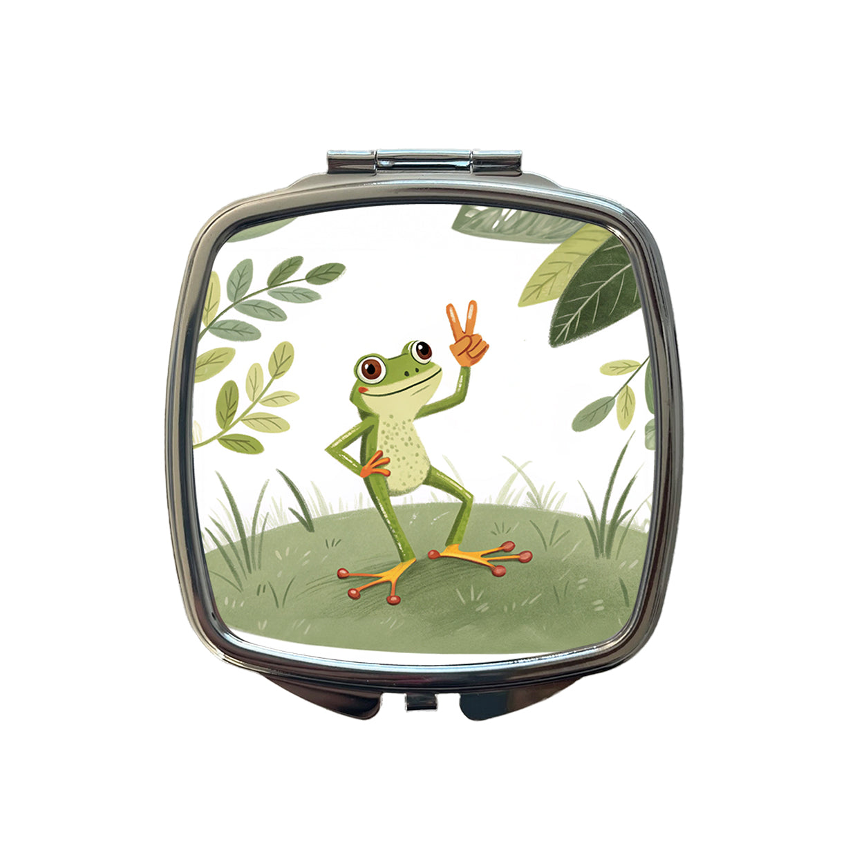 Frog Peace Sign Drawing Funny Small Travel Purse Handbag Pocket Makeup Compact Mirror
