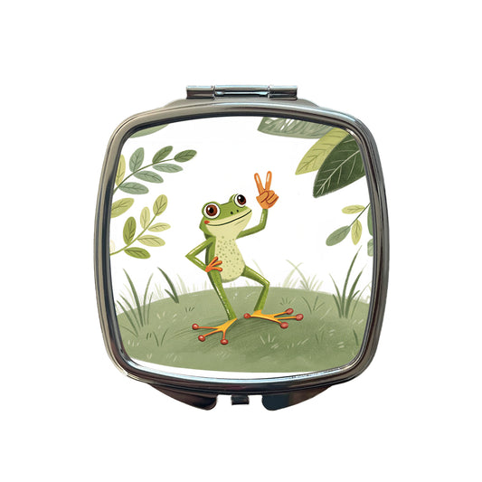 Frog Peace Sign Drawing Funny Small Travel Purse Handbag Pocket Makeup Compact Mirror