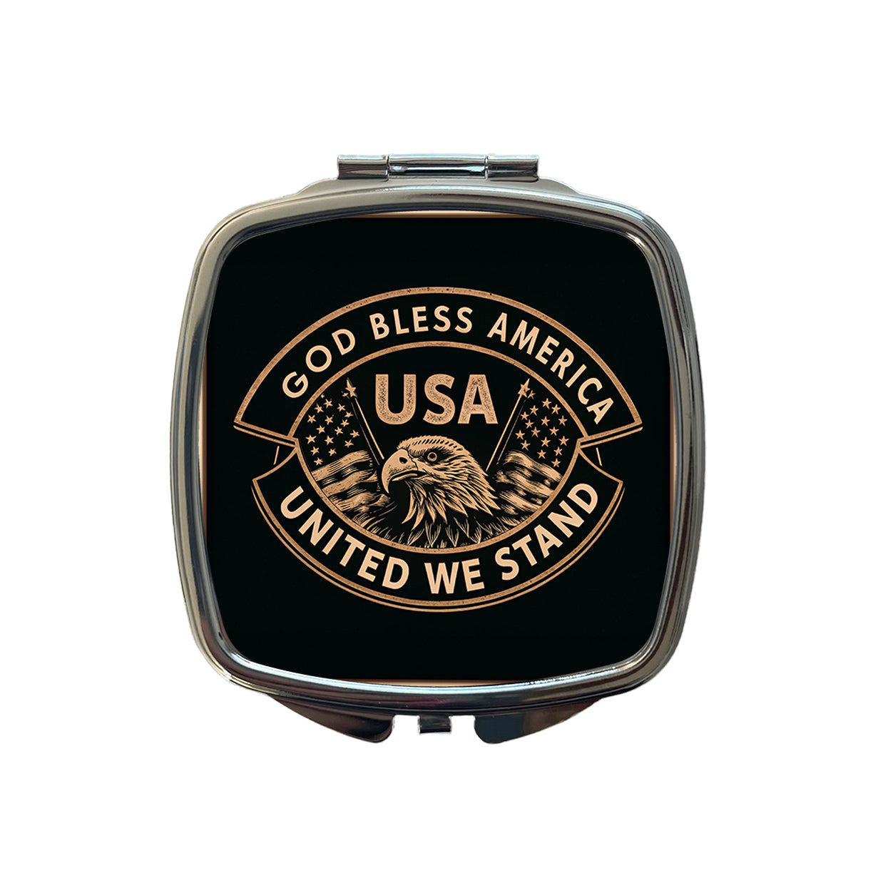 God Bless America Black Tan USA United States Small Travel Purse Handbag Pocket Makeup Compact Mirror
