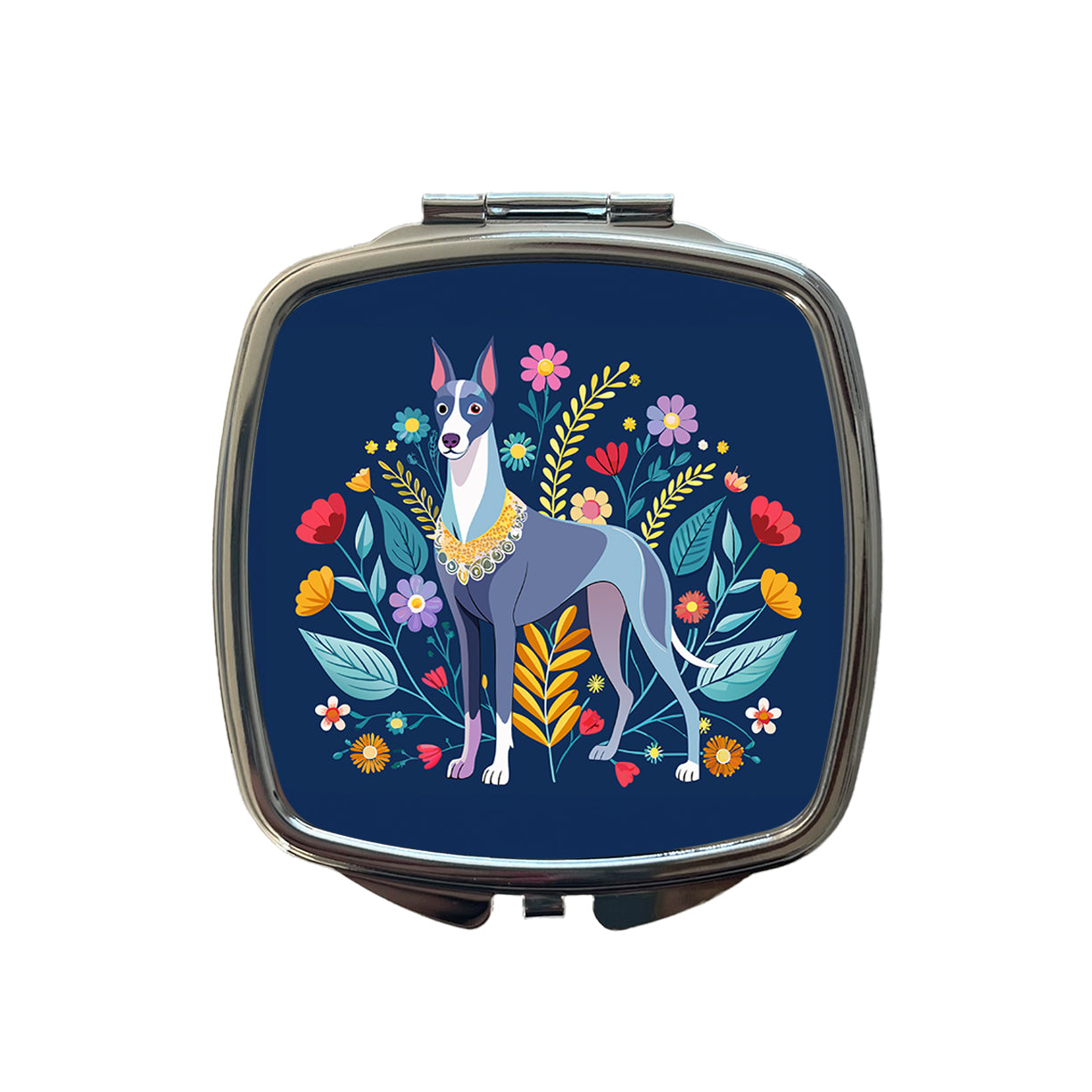 Great Dane Floral Motif Dog Blue Small Travel Purse Handbag Pocket Makeup Compact Mirror