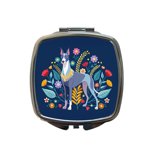 Great Dane Floral Motif Dog Blue Small Travel Purse Handbag Pocket Makeup Compact Mirror