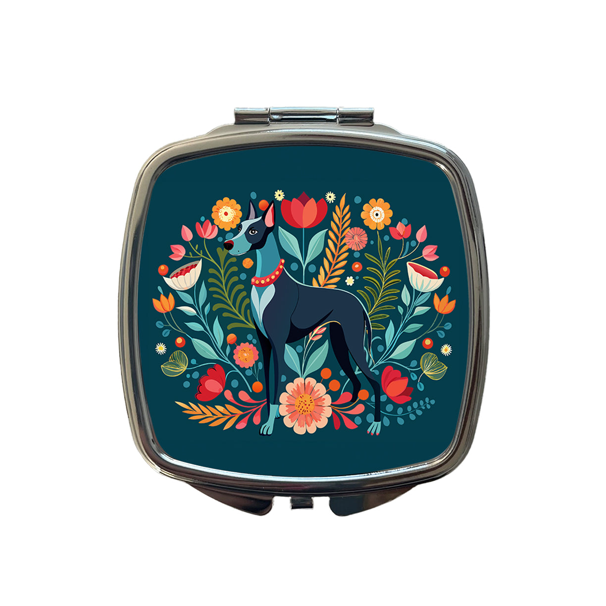 Great Dane Floral Motif Dog Small Travel Purse Handbag Pocket Makeup Compact Mirror