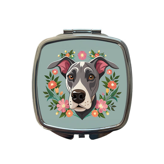 Great Dane Head Floral Motif Gray Dog Small Travel Purse Handbag Pocket Makeup Compact Mirror