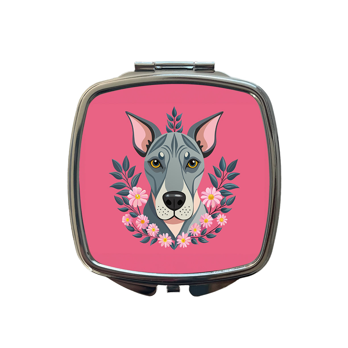 Great Dane Head Floral Motif Pink Background Dog Small Travel Purse Handbag Pocket Makeup Compact Mirror