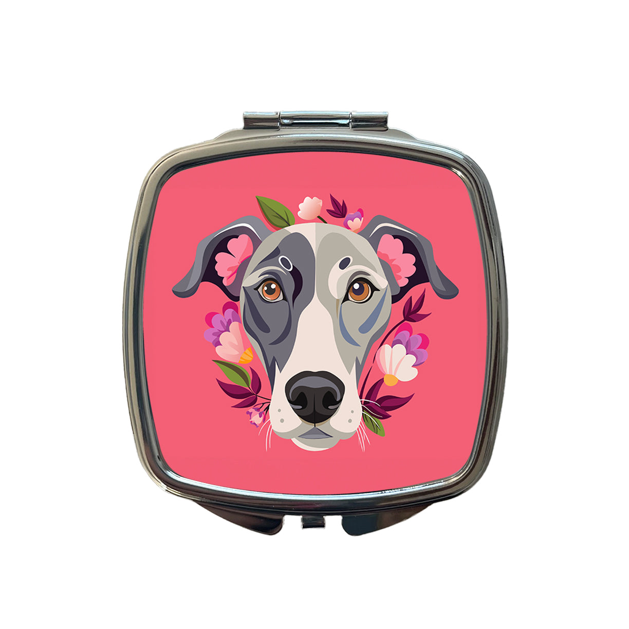 Great Dane Head Floral Pink Dog Small Travel Purse Handbag Pocket Makeup Compact Mirror