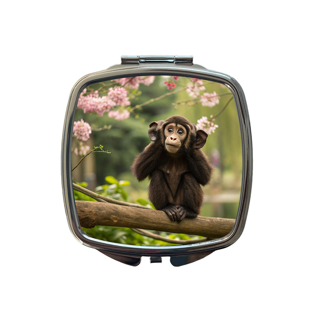 Hear No Evil Cute Monkey Small Travel Purse Handbag Pocket Makeup Compact Mirror