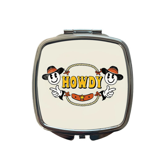 Howdy Funny Country Cowboy Cowgirl Small Travel Purse Handbag Pocket Makeup Compact Mirror