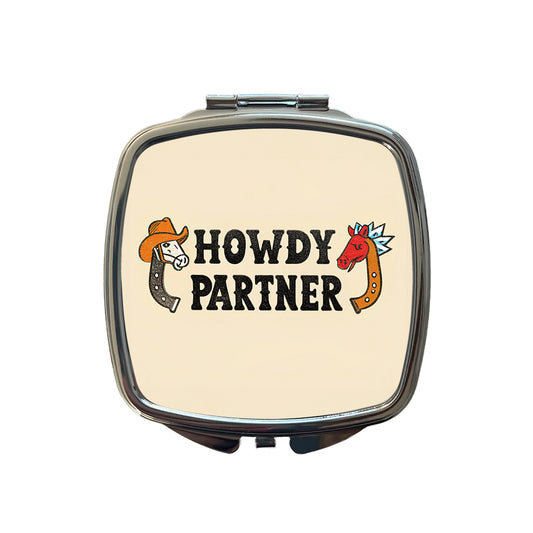 Howdy Partner Country Cowboy Cowgirl Cute Small Travel Purse Handbag Pocket Makeup Compact Mirror