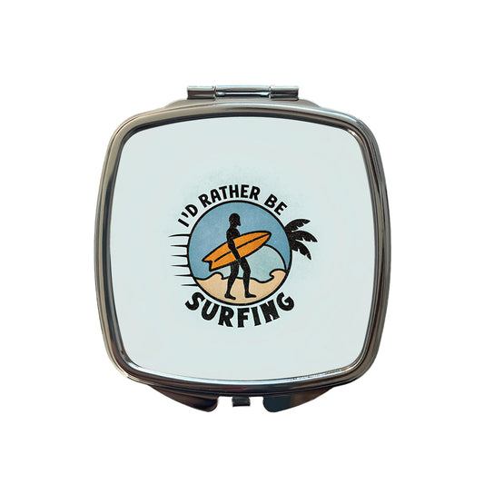 I'd Rather Be Surfing Small Travel Purse Handbag Pocket Makeup Compact Mirror