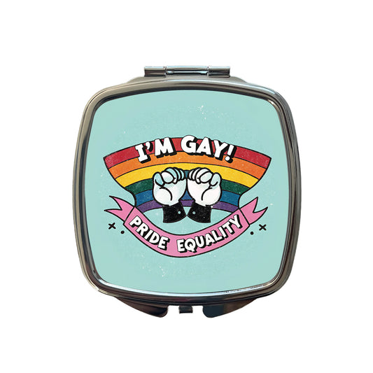 I'm Gay Pride Equality LGBTQ Rainbow Small Travel Purse Handbag Pocket Makeup Compact Mirror