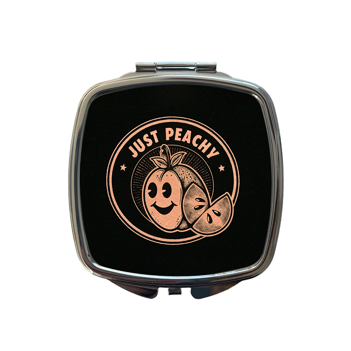 Just Peachy Black Background Small Travel Purse Handbag Pocket Makeup Compact Mirror