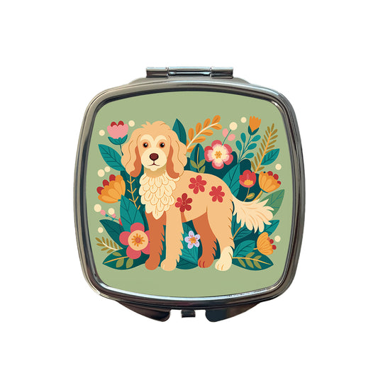 Labradoodle Floral Motif Dog Small Travel Purse Handbag Pocket Makeup Compact Mirror