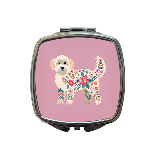 Labradoodle Floral Motif Pink Cute Dog Small Travel Purse Handbag Pocket Makeup Compact Mirror