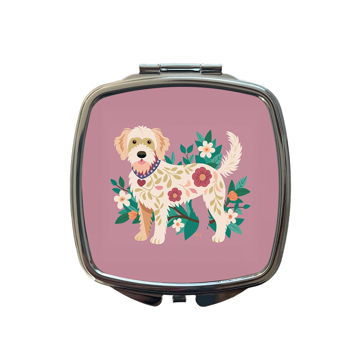 Labradoodle Floral Motif Standing Dog Small Travel Purse Handbag Pocket Makeup Compact Mirror